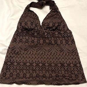 Massimo | Crochet Eyelet Textured Swimwear in Chocolate Brown & Copper - sz  S/M